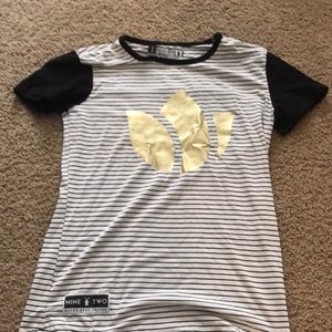 Gold flower striped Dutch Bros t shirt
